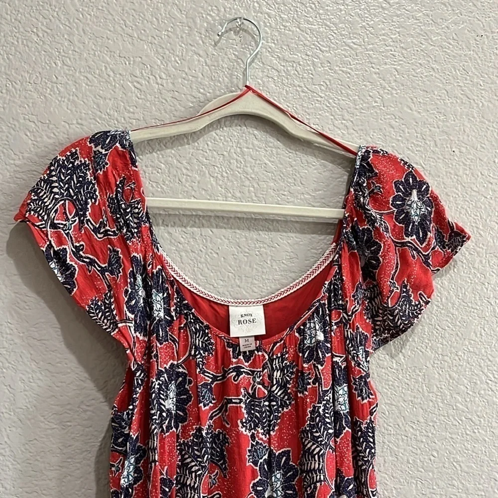 Knox Rose Red Floral Dress Sz M Cruise wear, nautical, tropical, bright TC0627